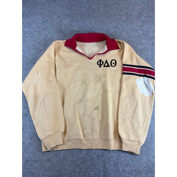 Vintage 60s Phi Delta Theta Fraternity Sweatshirt Mens Medium Brown Collared 70s - Picture 1 of 10